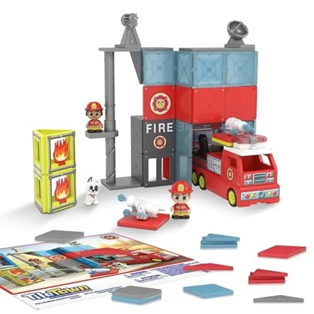 NEW Tile Town Fire Station Magnetic Tiles Playset 66pc Moose Toys
